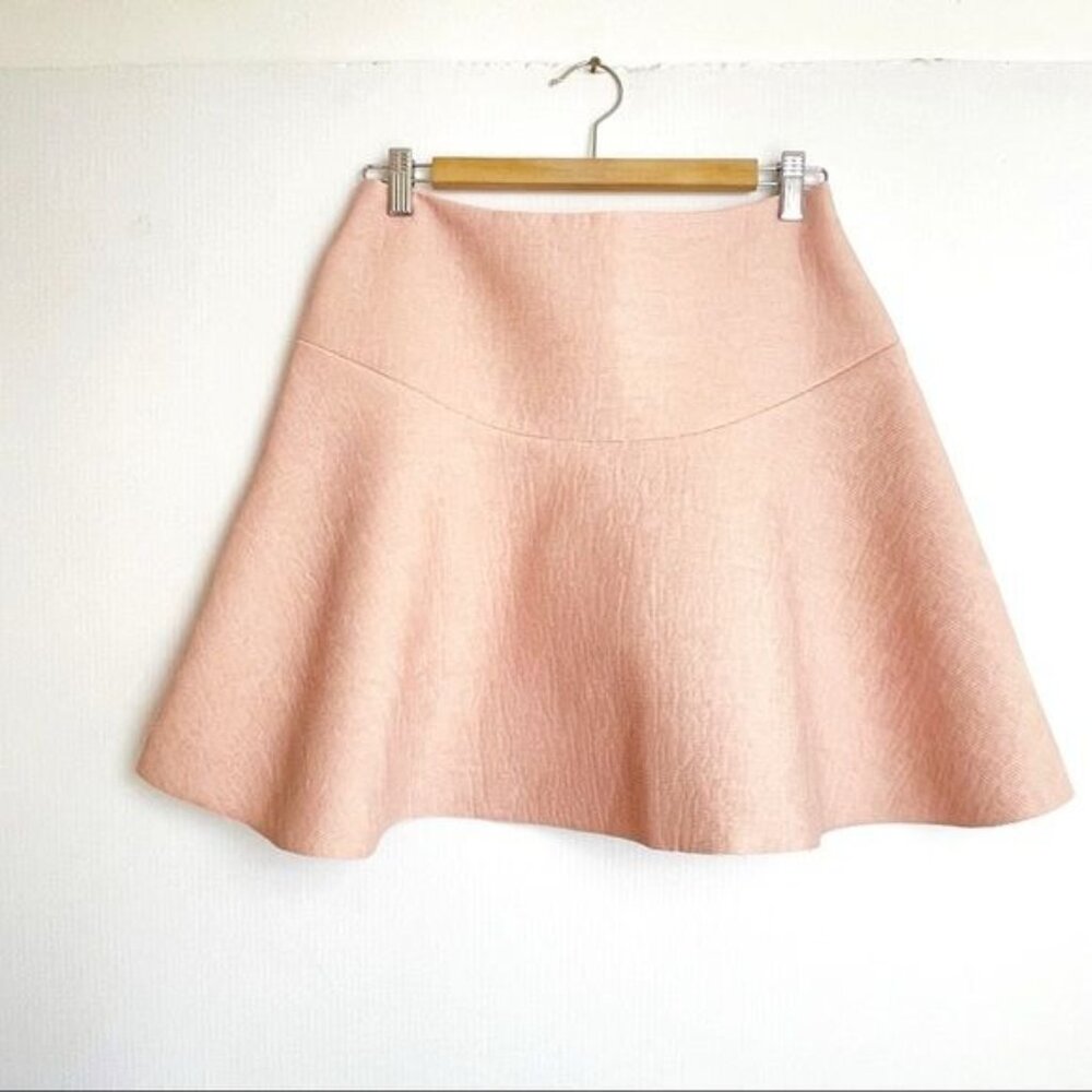 SANDRO PARIS Baya Flared Textured-crepe Mini Skirt Baby Pink size Medium - Picture 2 of 11